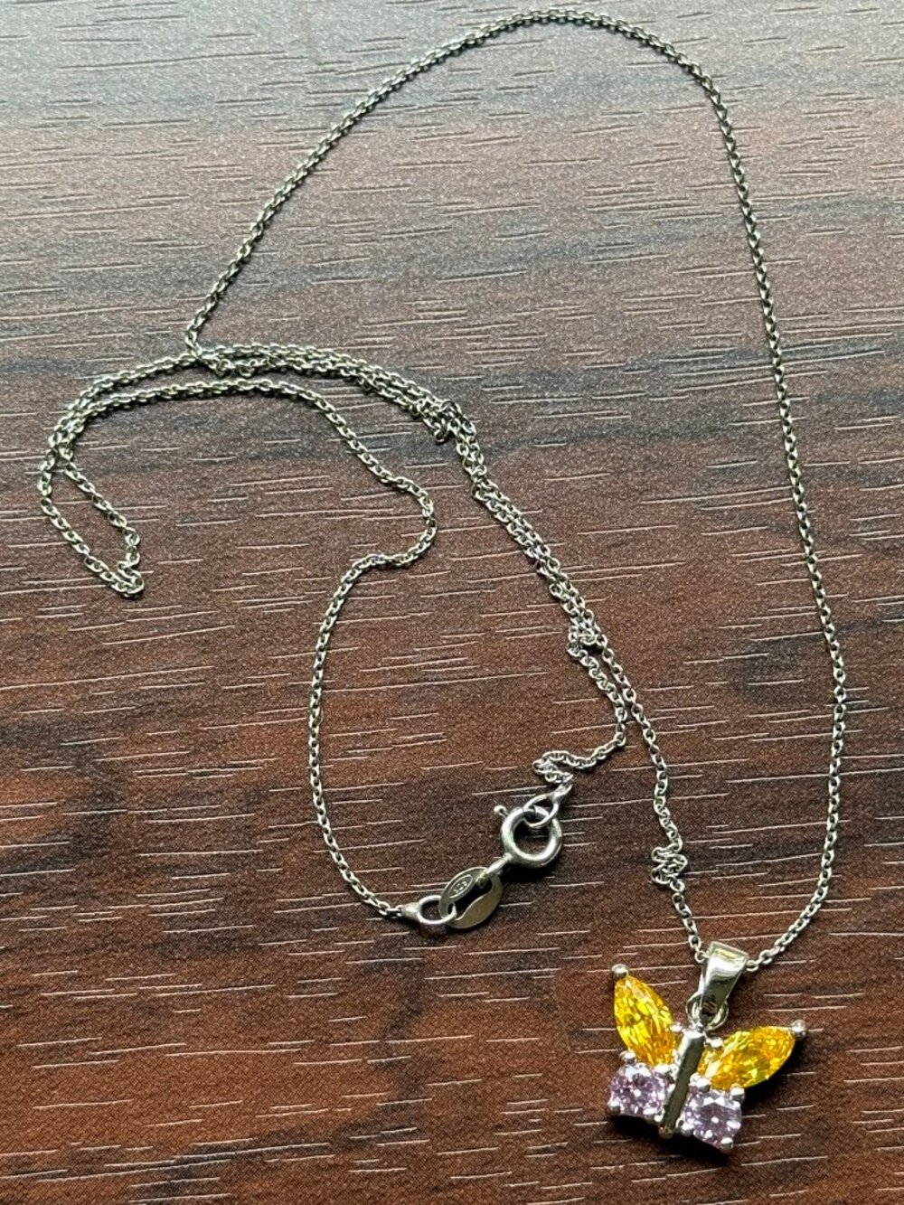 Sterling Silver and Crystal Butterfly Pendant Necklace Vintage Y2K